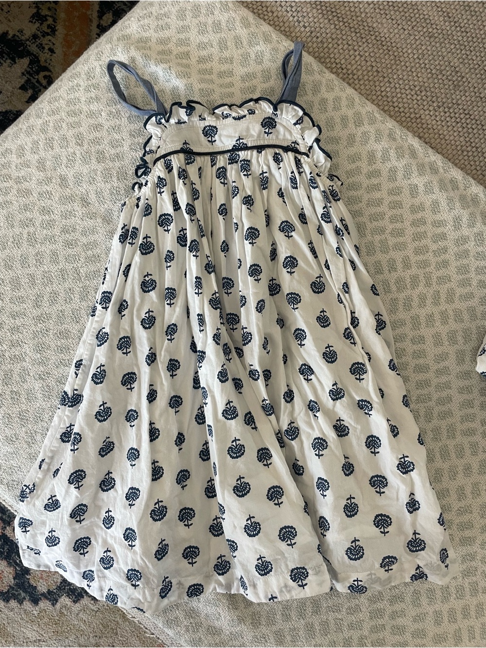 Pink Chicken White Dress with Navy Blue Print